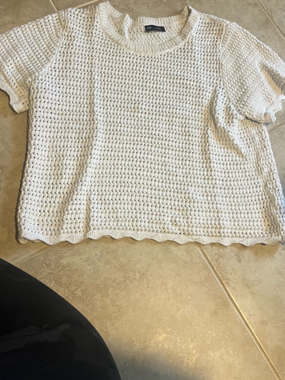Gap Chunky Knit Sweater Cream | Size Large | Short Sleeve Textured
